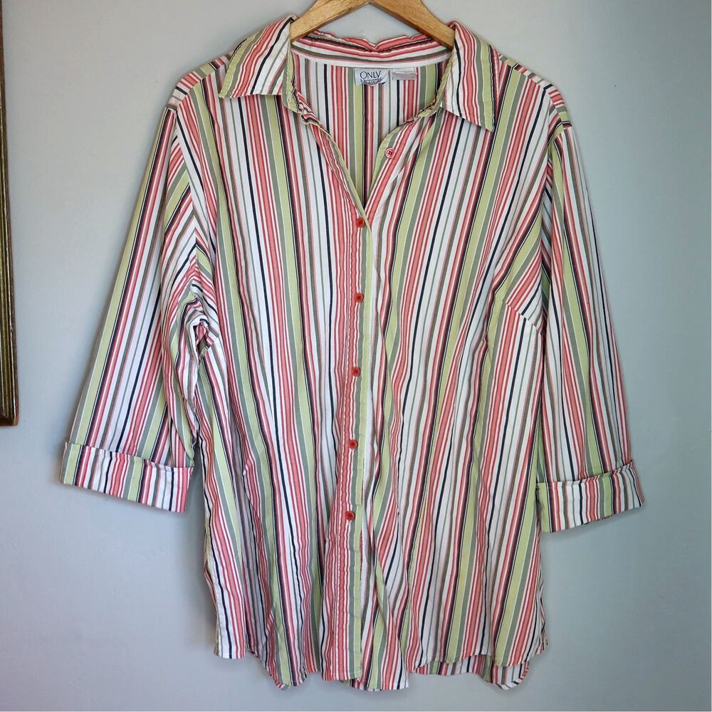 Vintage Only Necessities Striped Button Up Shirt Plus Size 1X Cottagecore